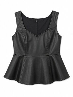 Torrid Black Faux Leather Peplum Top, Size 2XL, NWT, Edgy Chic Statement Top